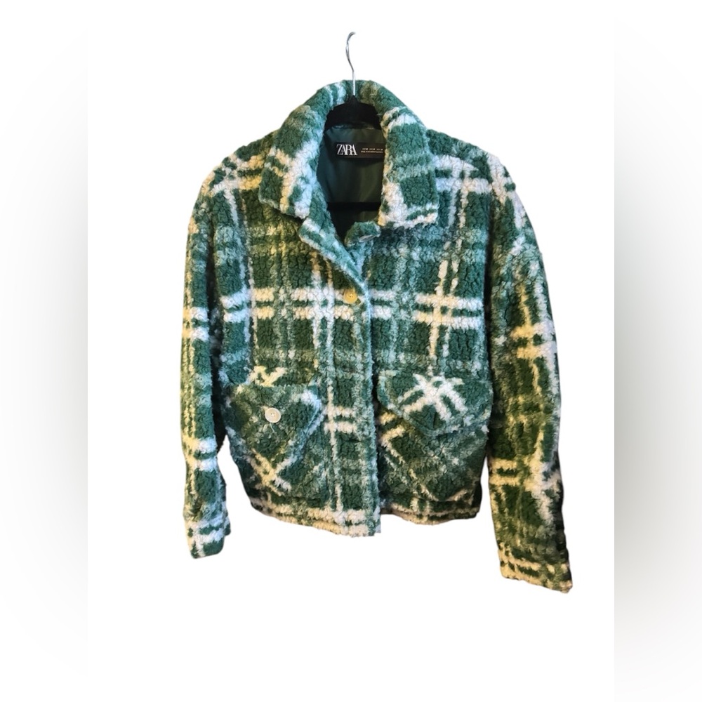Zara Plaid Shearling Jacket Euc - image 1